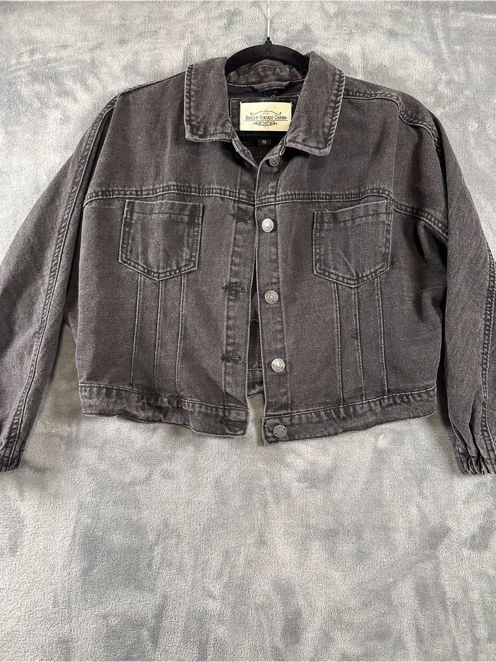 Cropped Denim Jacket - Washed Charcoal Denim